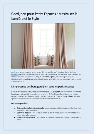 Gordijnen pour Petits Espaces  Maximiser la Lumière et le Style