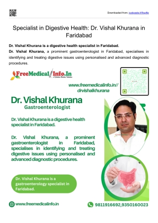 Specialist in Digestive Health Dr. Vishal Khurana in Faridabad