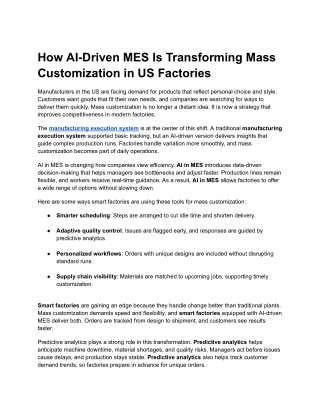 How AI-Driven MES Is Transforming Mass Customization in US Factories