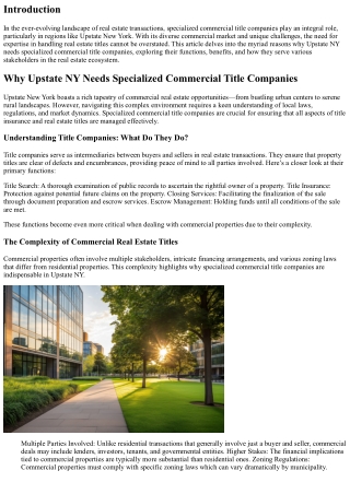 Why Upstate NY Needs Specialized Commercial Title Companies