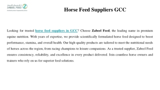 Horse Feed Suppliers GCC - Zabeel Feed
