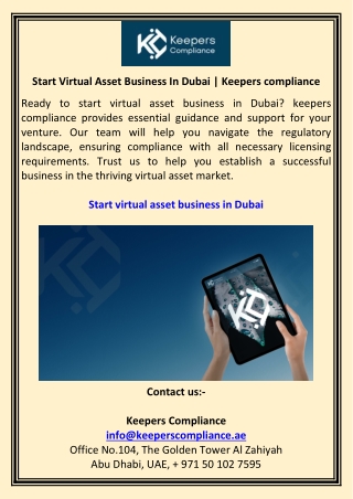 Start Virtual Asset Business In Dubai  Keepers compliance