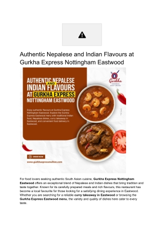 Authentic Nepalese and Indian Flavours at Gurkha Express Nottingham Eastwood