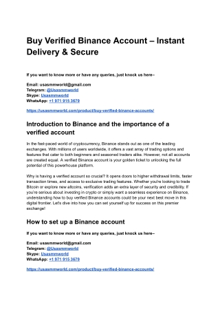 Buy Verified Binance Account – Instant Delivery & Secure