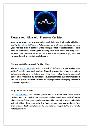 Elevate Your Ride with Premium Car Mats