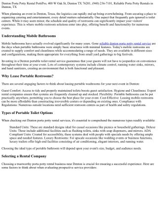 The Benefit of Mobile Bathrooms at Your Next Event in Denton