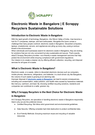 Electronic Waste in Bangalore _ E Scrappy Recyclers Sustainable Solutions