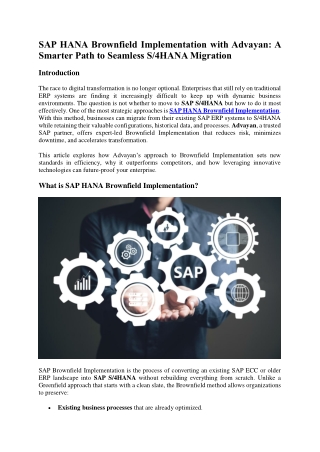 SAP HANA Brownfield Implementation