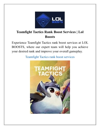 Teamfight Tactics Rank Boost Services | Lol Boosts