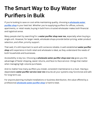 The Smart Way to Buy Water Purifiers in Bulk