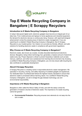 Top E Waste Recycling Company in Bangalore _ E Scrappy Recyclers