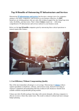Top 10 Benefits of Outsourcing IT Infrastructure and Services