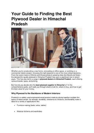 Your Guide to Finding the Best Plywood Dealer in Himachal Pradesh