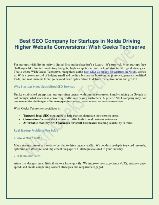 Best SEO Company for Startups in Noida Driving Higher Website Conversions