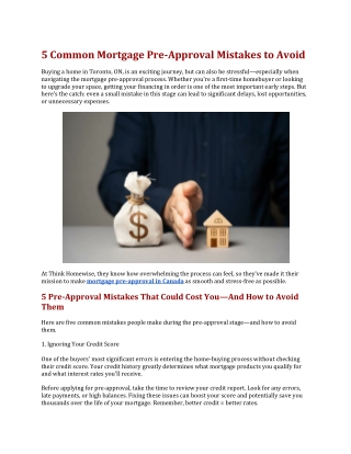 5 Common Mortgage Pre-Approval Mistakes to Avoid