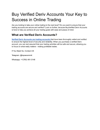 Buy Verified Deriv Accounts Your Key to Success in Online Trading