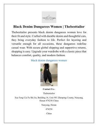 Black Denim Dungarees Women | Thebesttailor