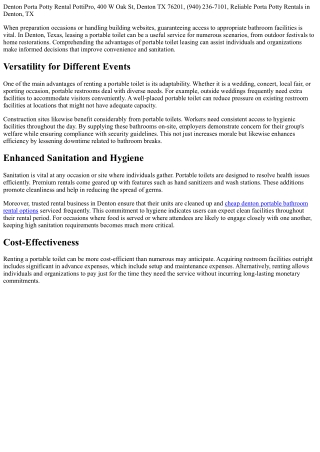 The Advantages of Renting a Portable Toilet in Denton, TX