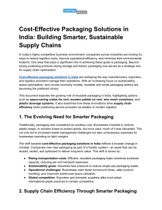 Cost-Effective Packaging Solutions in India_ Building Smarter, Sustainable Supply Chains