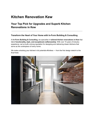 Kitchen Renovation Kew – Expert Design & Build Services by In-Form Building & Consulting