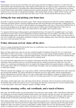 Roseville, CA Weekend Getaway Itinerary