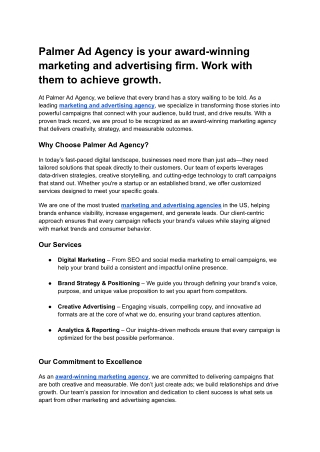 Palmer Ad Agency is your award-winning marketing and advertising firm