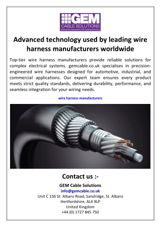 Advanced technology used by leading wire harness manufacturers worldwide