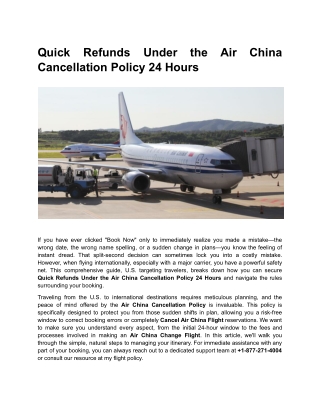 Quick Refunds Under the Air China Cancellation Policy 24 Hours