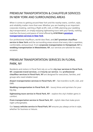 Premium Transportation & Chauffeur Services in New York