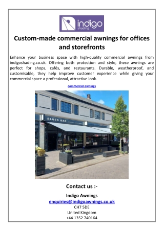Custom-made commercial awnings for offices and storefronts