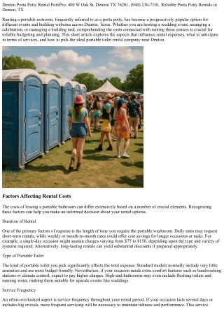 Understanding the Costs of Leasing a Portable Restroom in Denton