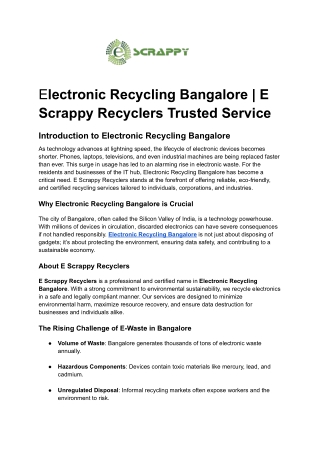 Electronic Recycling Bangalore _ E Scrappy Recyclers Trusted Service
