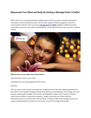 Rejuvenate Your Mind and Body by Visiting a Massage Parlor in Delhi