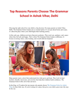 Top Reasons Parents Choose The Grammar School in Ashok Vihar, Delhi