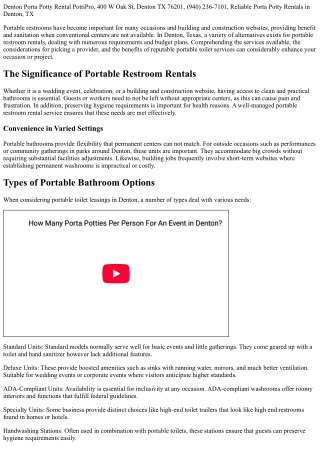 Dependable and Budget-friendly Portable Washroom Leasings in Denton, TX