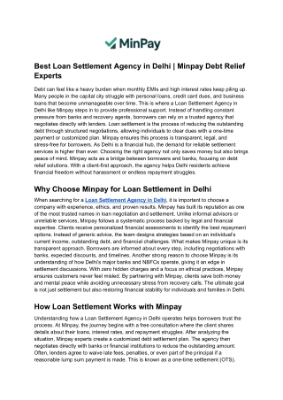 Best Loan Settlement Agency in Delhi _ Minpay Debt Relief Experts