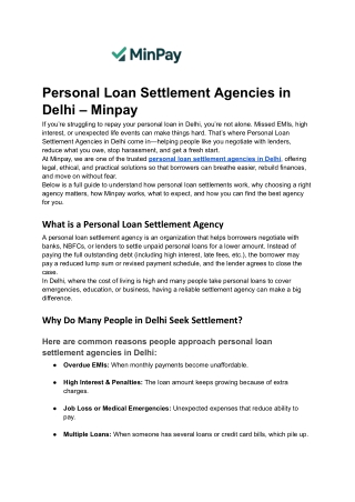 Personal Loan Settlement Agencies in Delhi – Minpay