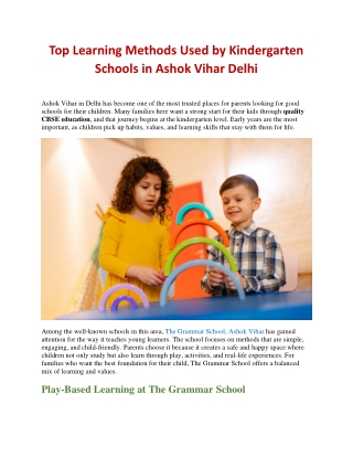 Top Learning Methods Used by Kindergarten Schools in Ashok Vihar Delhi