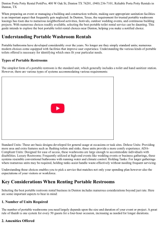 Exploring the very best Portable Restroom Rental Alternatives Near Denton