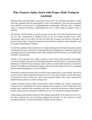 Why Property Safety Starts with Proper Meth Testing in Auckland