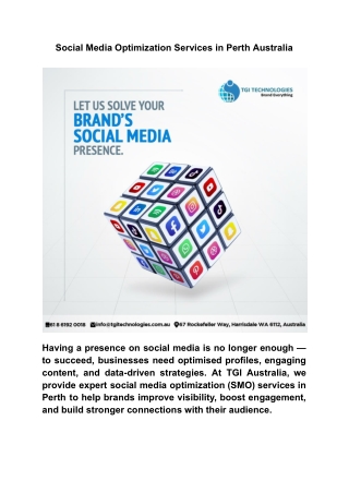 Social Media Optimization Services in Perth Australia