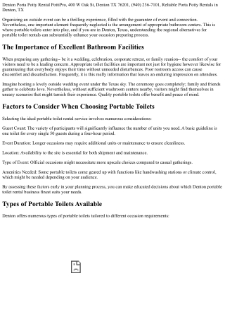 Planning an Outdoor Event? Consider Denton Portable Toilets