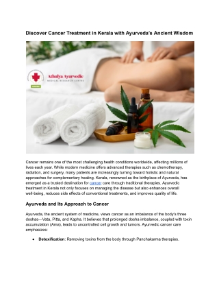 Discover Cancer Treatment in Kerala with Ayurveda’s Ancient Wisdom