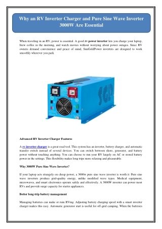 Why an RV Inverter Charger and Pure Sine Wave Inverter 3000W Are Essential