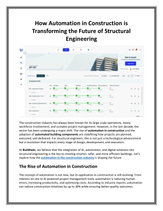 How Automation in Construction is Transforming the Future of Structural Engineering