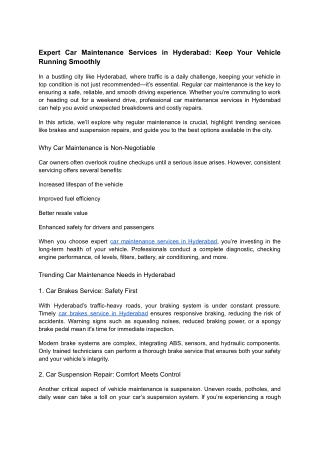 Expert Car Maintenance Services in Hyderabad_ Keep Your Vehicle Running Smoothly