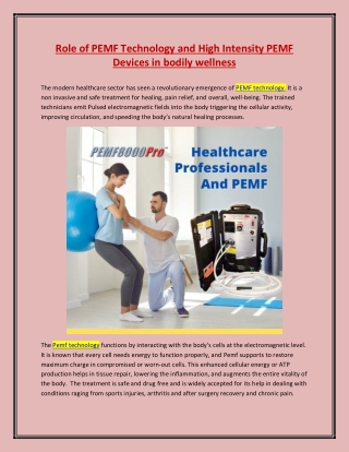 Role of PEMF Technology and High Intensity PEMF Devices in bodily wellness