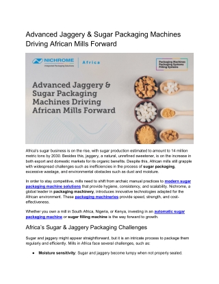Advanced Jaggery & Sugar Packaging Machines Driving African Mills Forward
