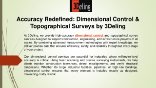 Accuracy Redefined Dimensional Control & Topographical Surveys by 3Deling