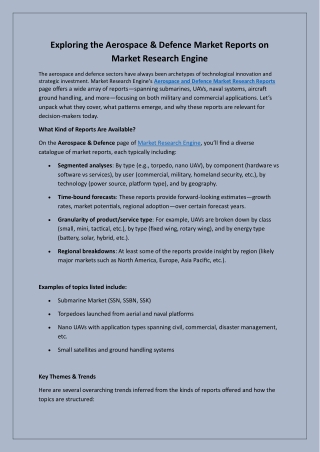 Exploring the Aerospace & Defence Market Reports on Market Research Engine